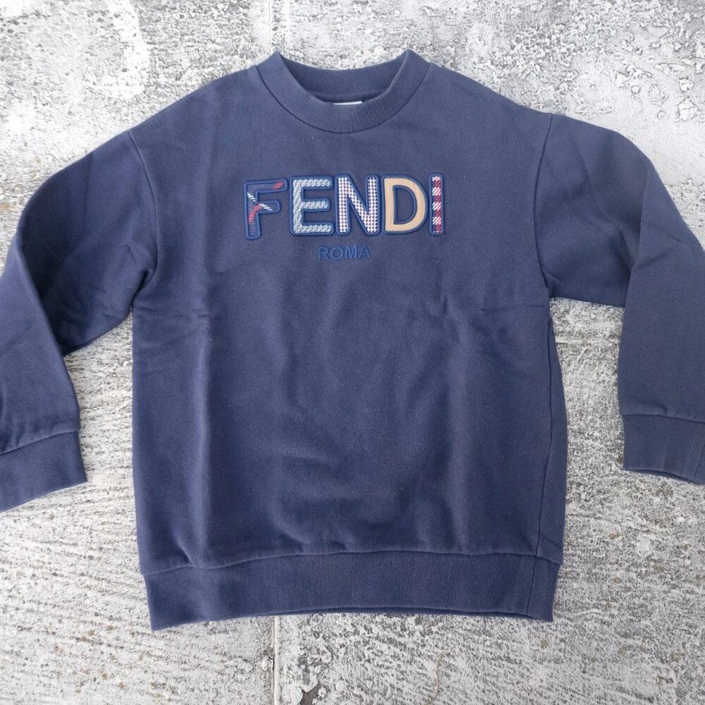 Fendi Kids Sweatshirt Blue Long Sleeve Crew Neck Shirt Size 6A 120-60